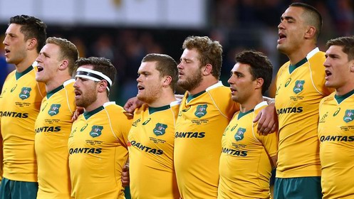 Wallabies singing the Anthem